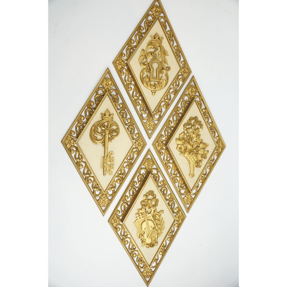 Dart Industries Wall Plaque Set 4271 Gold Diamond Hollywood Regency Excellent